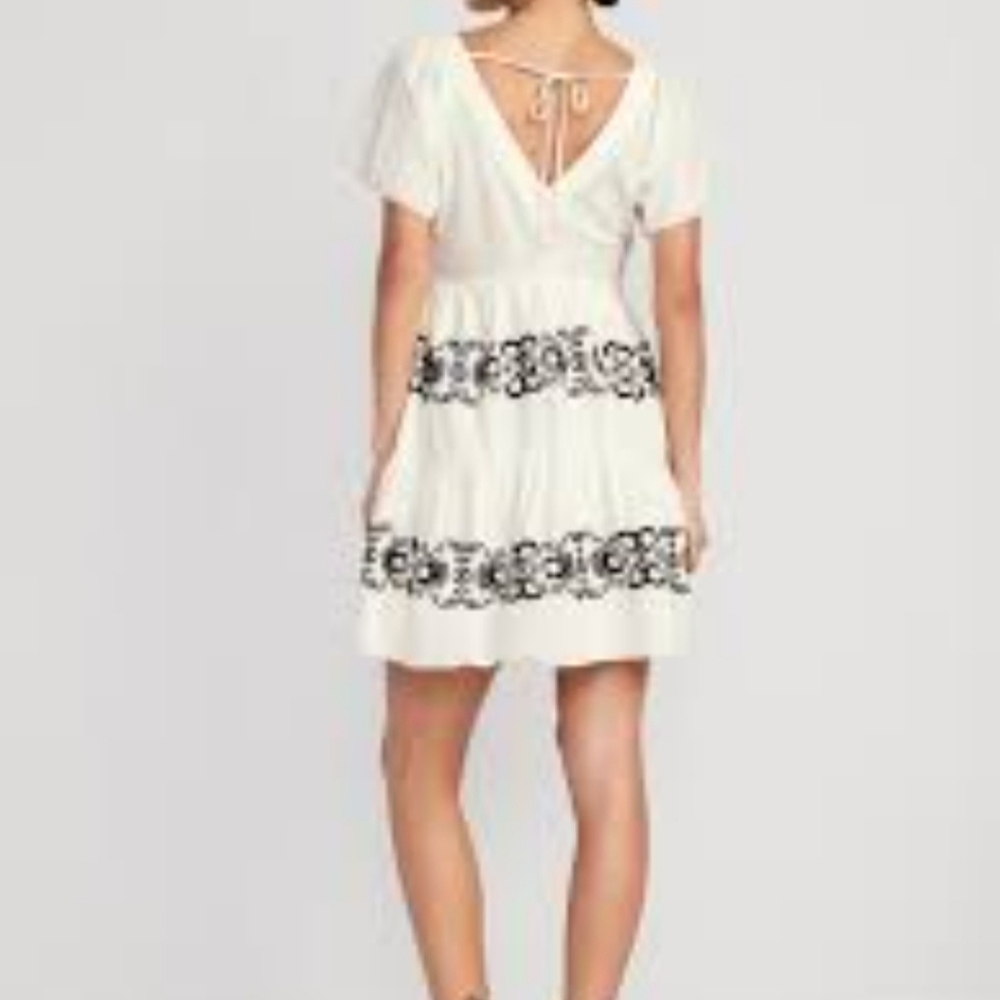 White and Black Embroidered Dress